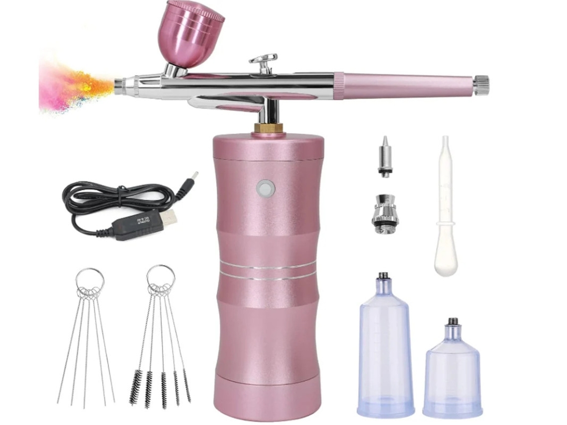 Kit De Aerógrafo Yizhood Ipx8 Com Compressor De Ar 34 Psi Atualizado Recarregável Rosa