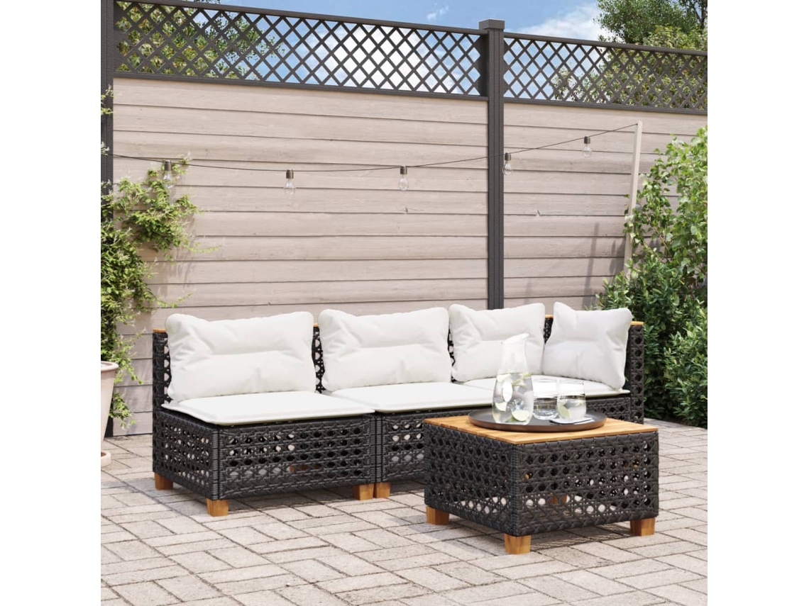 Sofá De Jardim 3 Lugares Com Almofadas Vime Pe Preto Dkd Home Decor