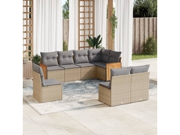 Conjunto de 8 Sofás para Jardim com Almofadas Vime Pe Bege Dkd Home Decor