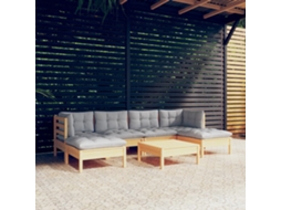 Vidaxl 7 Pcs Conjunto Lounge De Jardim C/ Almofadões Cinzentos Pinho