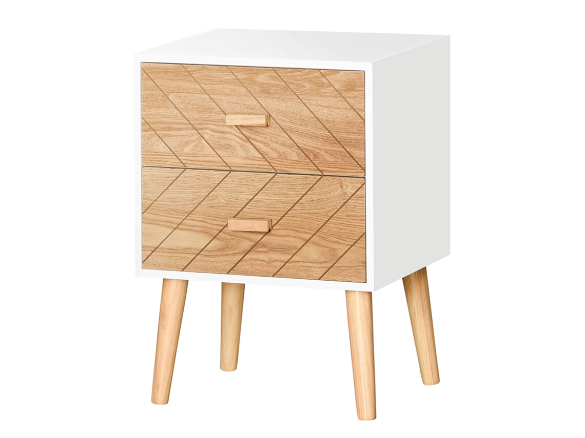 Cômoda 2 Gavetas, Branco e Natural, 40x30x55,5cm, Pernas Elevadas, Quarto/Sala | S/MARCA