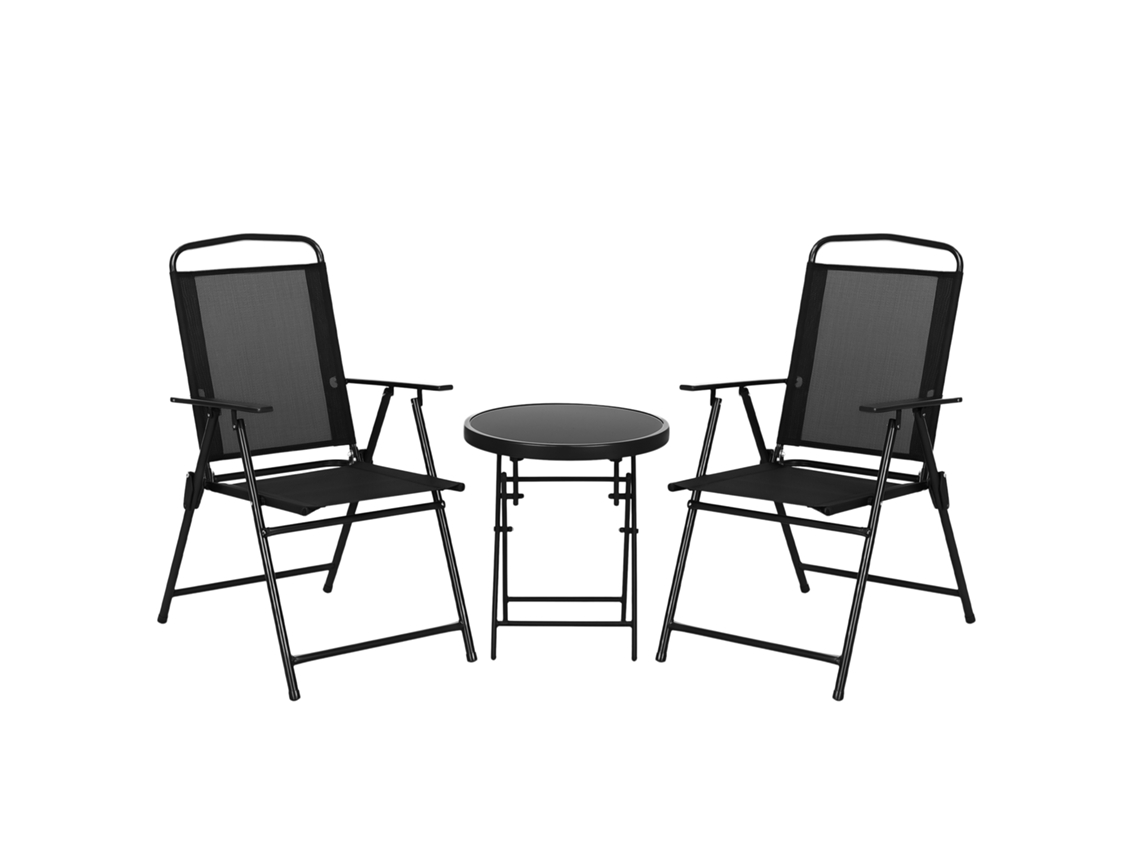 Conjunto de jardim de 3 peças com 2 cadeiras e mesa de centro Ø em metal 53,5x64x93 cm preto