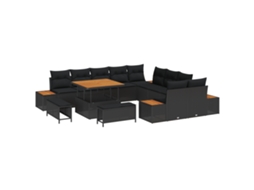 Conjunto 13 Sofá De Jardim Vidaxl Preto Vime Pe (100 X 100 X 71 Cm)