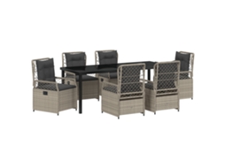 Conjunto 7 Conjunto De Jantar Para Jardim Vidaxl Cinzento-claro Vime Pe (200 X 80 X 73 Cm)