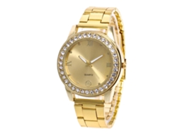 Relógio Analógico de Pulso com Pulseira de Aço Quartzo Simples Casual Unissex Ouro
