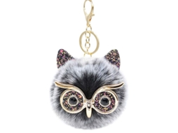 2026 llavero com Pom Pom de Pelúcia Coruja Puffball para Bolsa Cartero Joyero (mistura Preta)