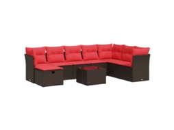 Conjunto de 9 Sofás para Jardim com Almofadões Vime Pe Castanho MAISON EXCLUSIVE