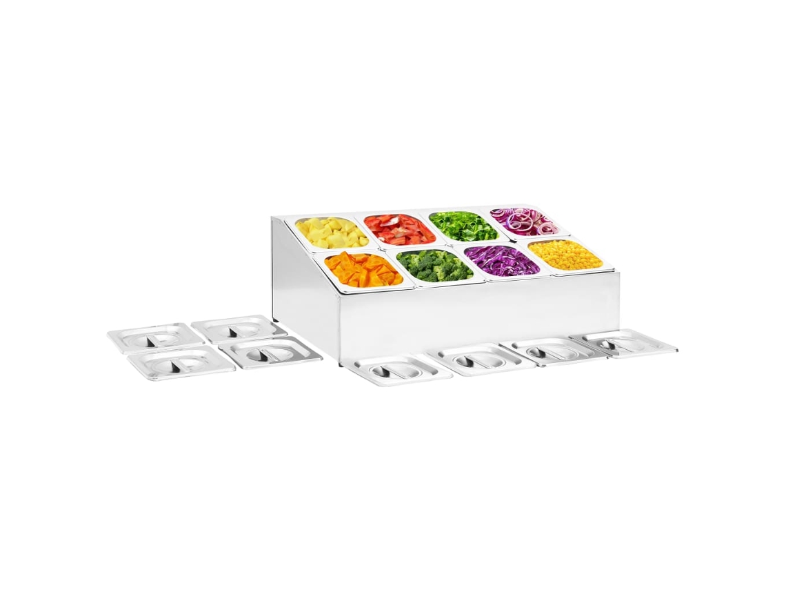 Vidaxl Suporte Gastronorm C/ 8 Recipientes Gn 1/6 Aço Inoxidável