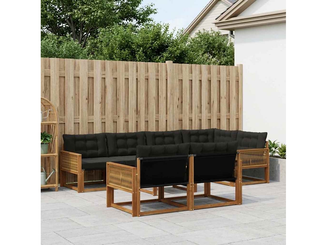 Vidaxl Conjunto De Sofás Para Exterior 7 Unid. Natural E Preto