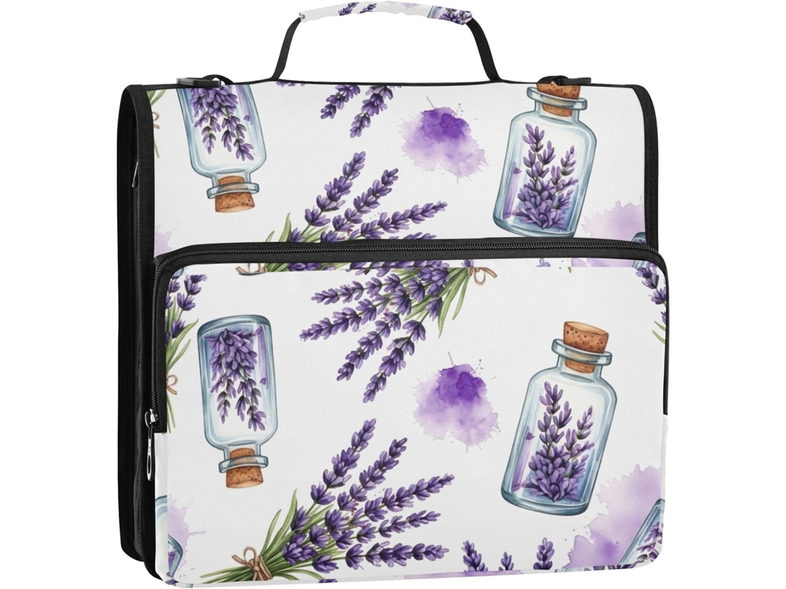 Pasta De 3 Argolas Com Zíper, Estampa De Flor Lavanda Roxa Em Aquarela 3, 8cm 1, 5 Polegadas, Organizador Escolar Com