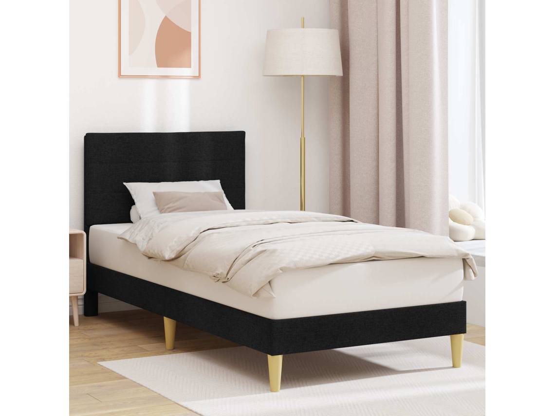 Vidaxl Estrutura Da Cama Com Cabeceira Preto 90 X 190 Cm Tecido