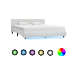 Vidaxl Estrutura De Cama C/ Leds Couro Artificial 180x200 Cm Branco