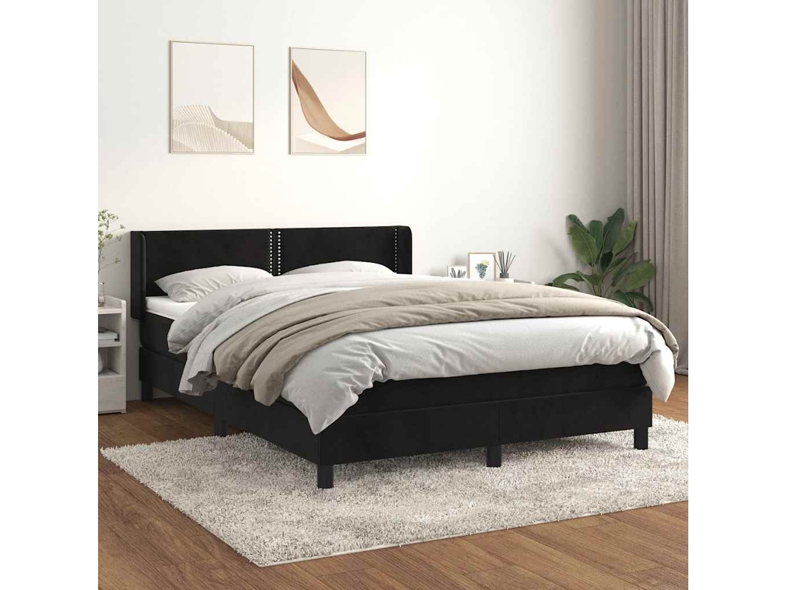 Vidaxl Cama Com Molas/colchão 140x190 Cm Veludo Preto