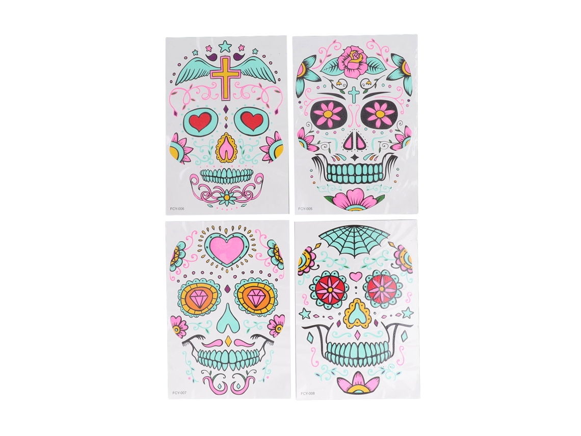 Walshlxq 4 Peças de Tatuagem Temporal Luminosa de 2 Cores para Festa de Halloween Arte Falsa para Crianças