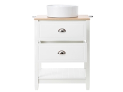 Móvel De Casa De Banho 60x45x91 Cm - Lavatório Redondo Em Cerâmica, 2 Gavetas E Prateleira Aberta - Branco+natural