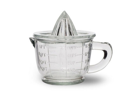 Espremedor de citrinos e medidor de vidro transparente