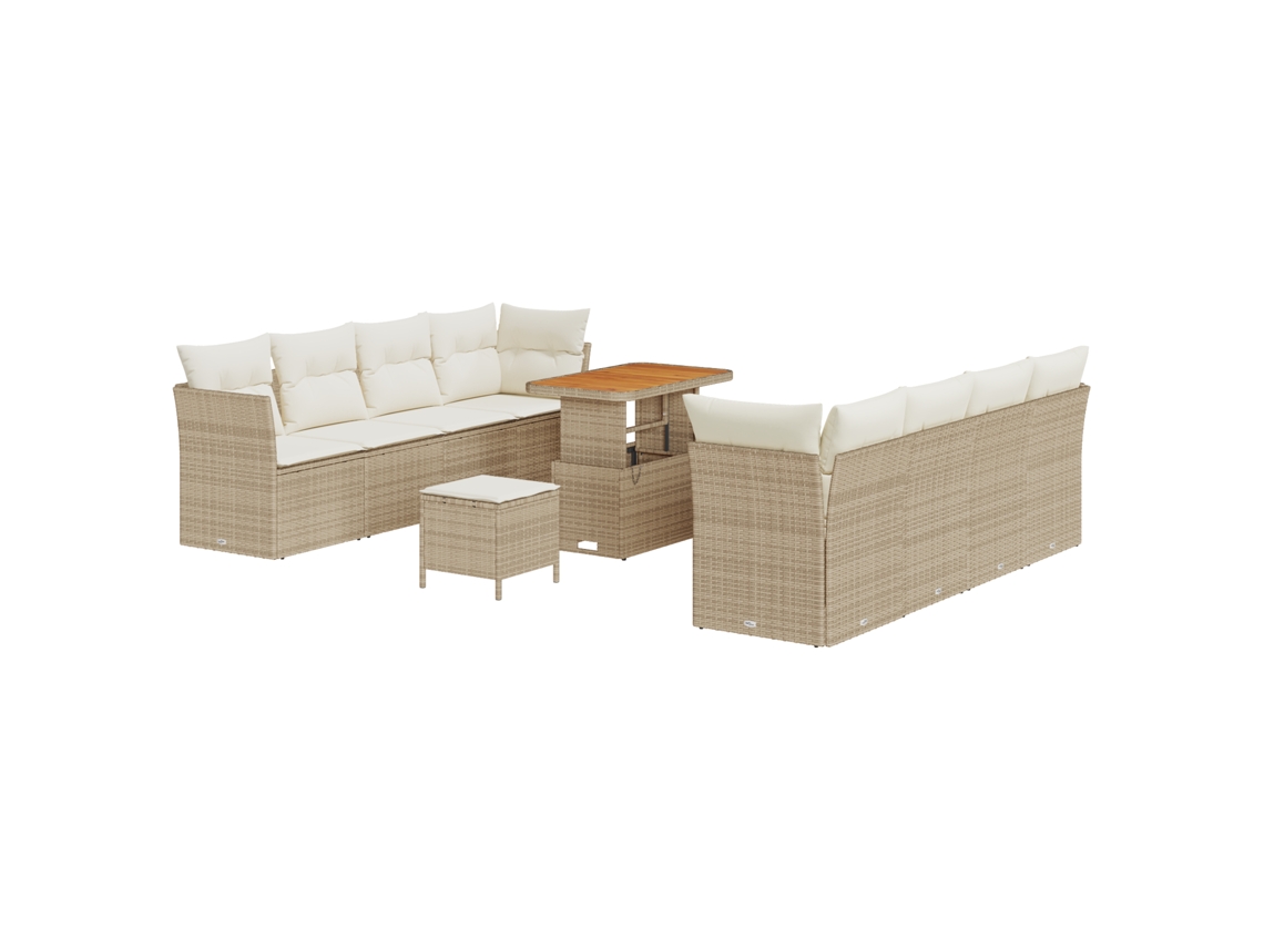 Conjunto 11 Conjunto De Sofá De Jardim Vidaxl Bege Vime Pe (90 X 55 X 71 Cm)