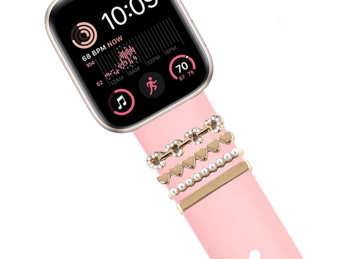 Bracelete Apple Watch Series 8 41Mm Pulseira com Adorno Corações Rosa