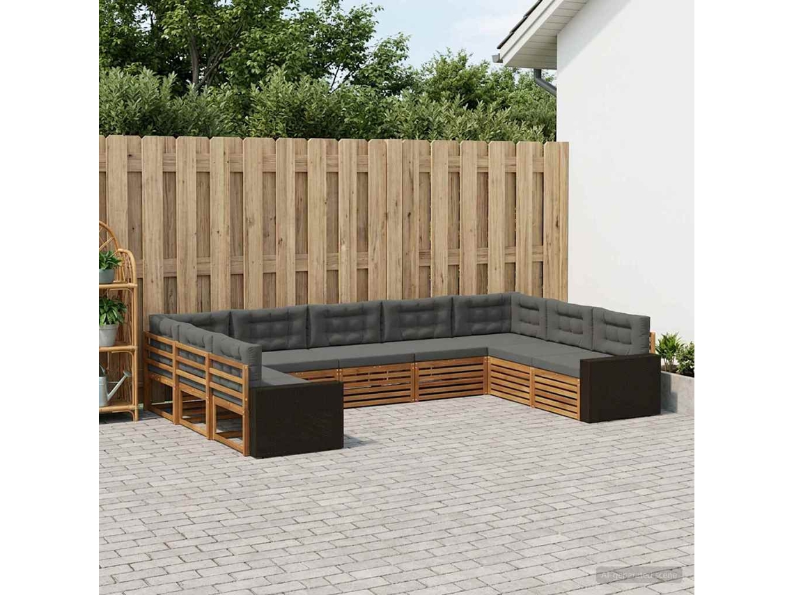 Vidaxl Conjunto De Sofás Para Exterior 9 Pcs Natural E Antracite
