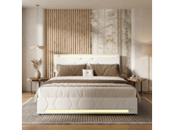 Cama Casal RESETIZE, 140x190 Cm, Armazenamento, Linho, Usb C