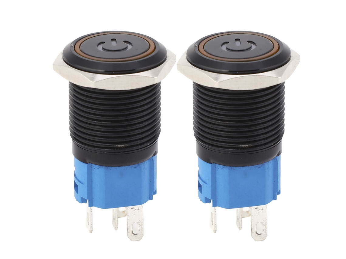 Interruptor De Metal Com Trava Automática Ip65 Com Luz Led 16mm Amarelo 220vac 2pcs