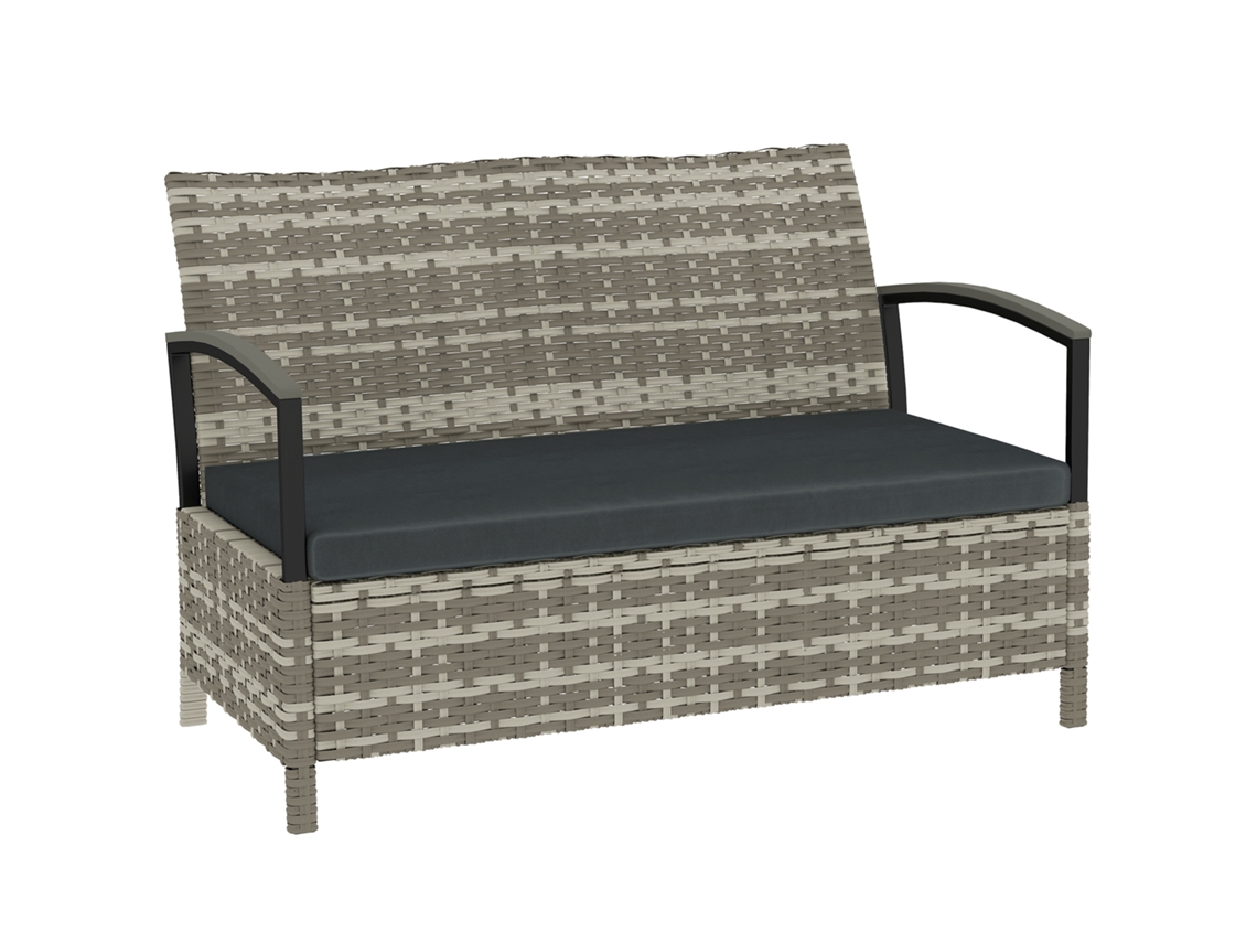 Banco de Jardim com Armazenamento Banco de 2 Lugares com Almofadas Apoios de Apoio 125l Poliéster Rattan 123 X 70 X 82 Cm Cinza Escuro Ge