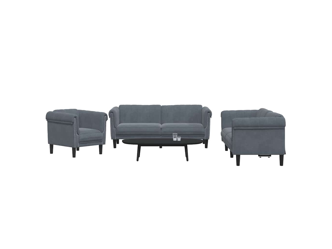 Vidaxl 3 Pcs Conjunto De Sofás Veludo Cinzento-escuro