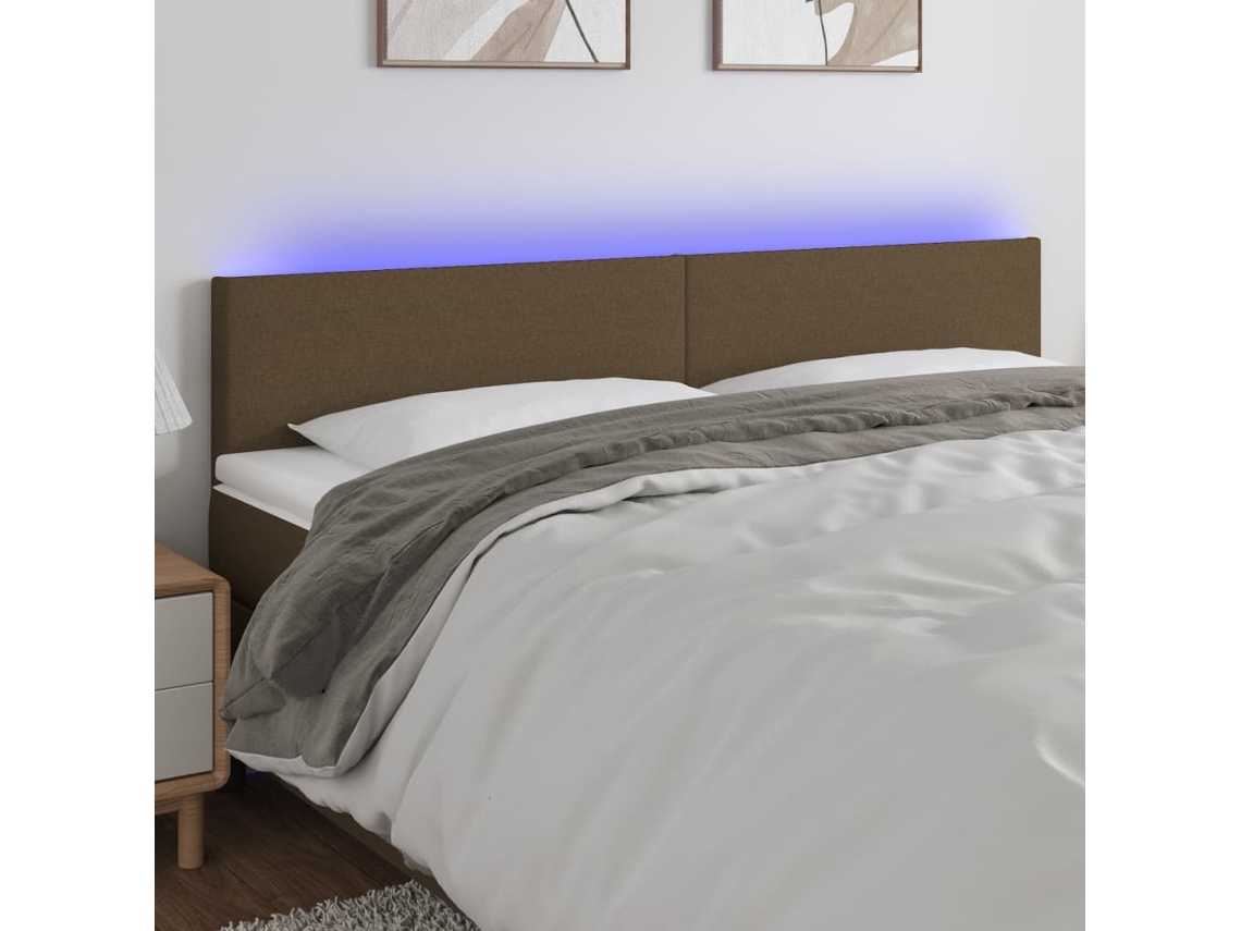 Vidaxl Cabeceira De Cama C/ Luzes Led Tecido 200x5x78/88 Cm Castanho