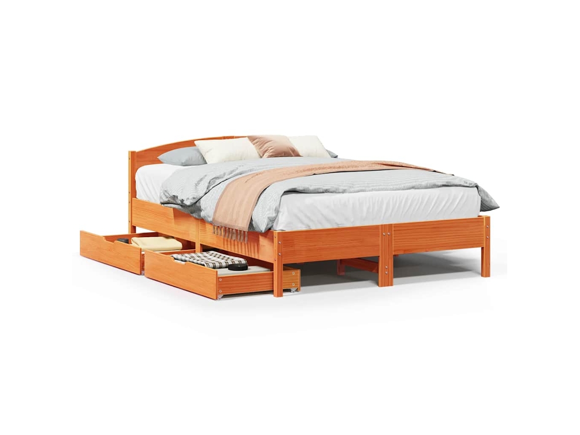 Bed Frame, Bed Frames Vidaxl Marrom Madeira De Pinho (140 X 200 Cm)