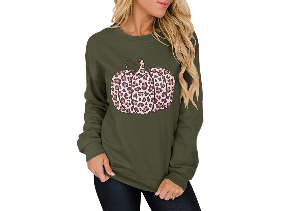Sweatshirt Masculina Halloween Laxiscreed Com Estampa De Leopardo E Abóboras, Manga Longa Confortável