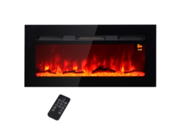 Lareira Elétrica com Suporte de Parede e Controle Remoto, Troncos e Cristais Artificiais, 1800w de Potência, Hachi Black