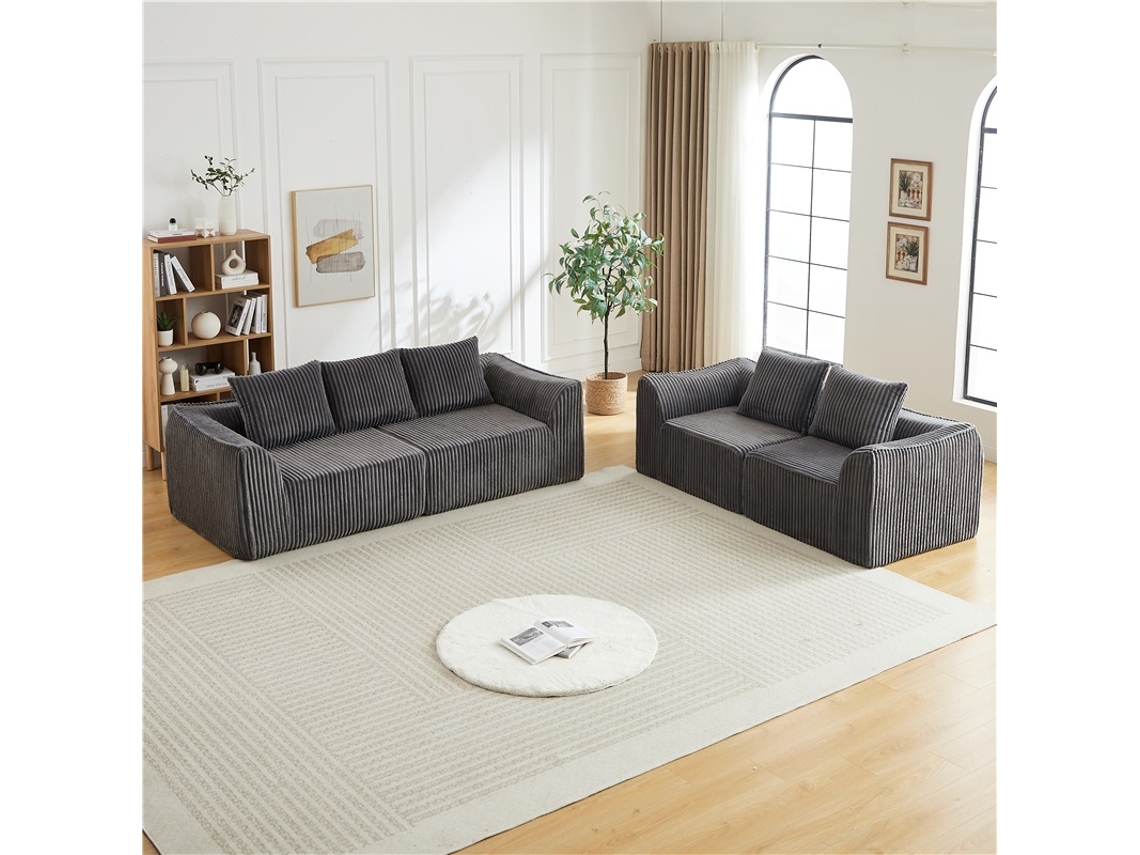 Sofá Veludo Cotelê 5 Almofadas Linhas Elegantes VELTRIX