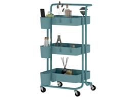 Carrinho utilitário com rodas, multifuncional, ganchos, caixas suspensas, 42x38x86,5cm, azul esverdeado, ORBITRA COMMERCE