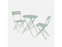Conjunto De Jardim Com Mesa Bistrô Dobrável Em Aço Com 2 Cadeiras, Ø60cm, Verde Cinzento