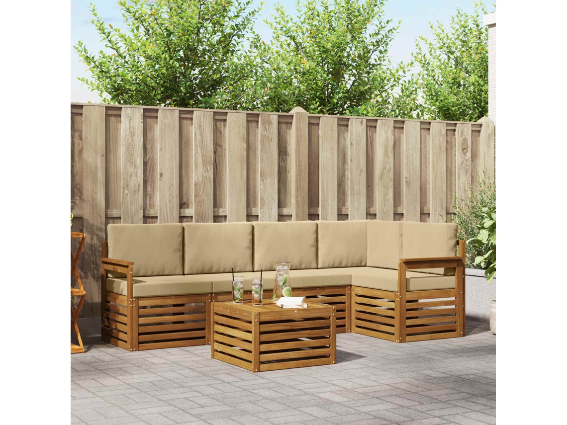 Vidaxl Conjunto De Sofá Sectional Com Almofada 6 Pcs Natural E Bege