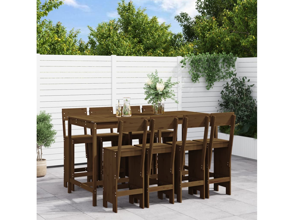 Vidaxl 9 Pcs Conj. De Bar P/ Jardim Madeira Pinho Maciça Castanho-mel