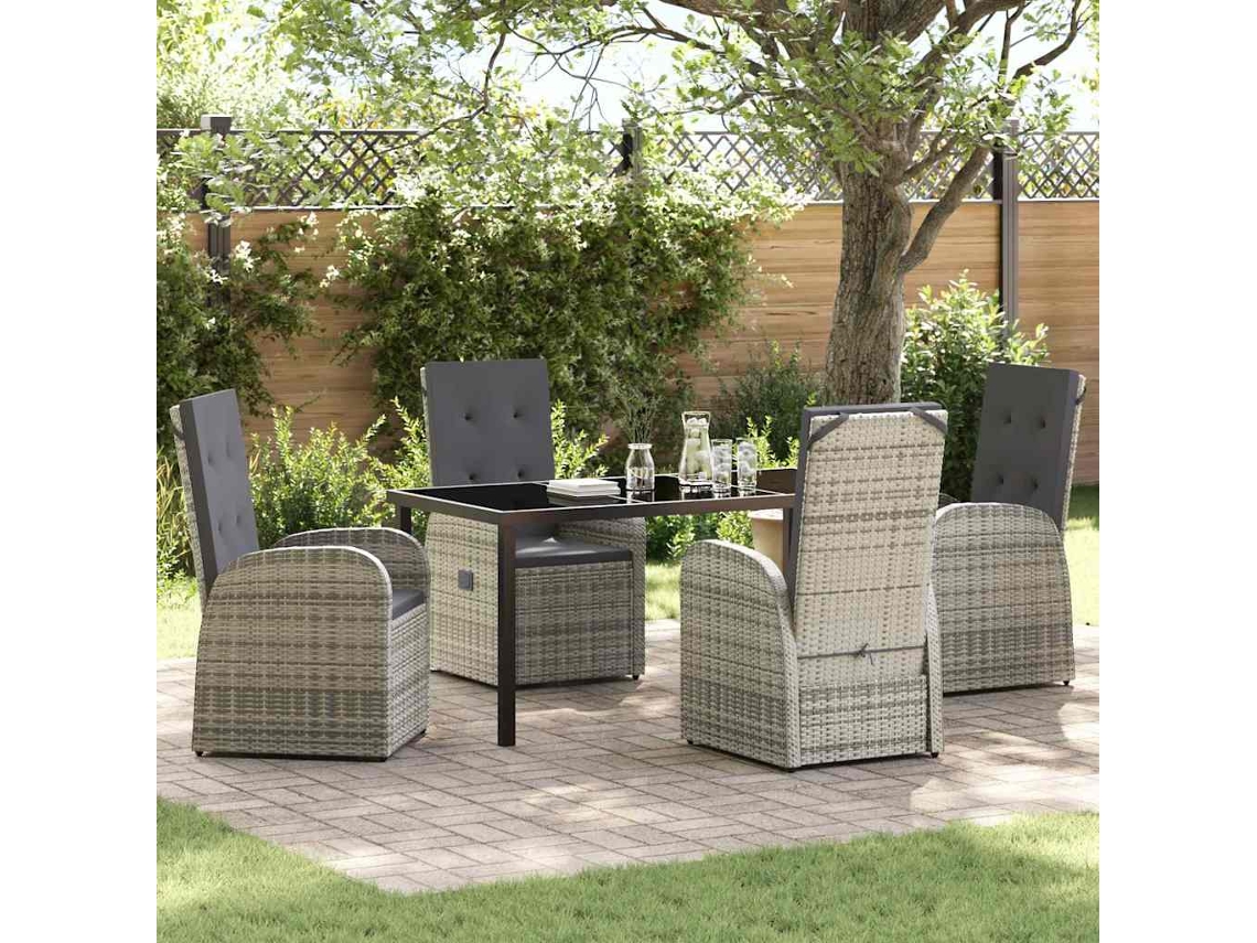 Vidaxl Conjunto de Jantar para Jardim 5 Pcs Cinzeto Vime Pe