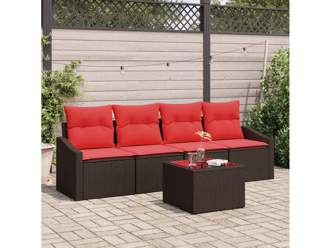 Vidaxl Conjunto De Sofás 5 Unid. 3-número De Lugares Marrom E Vermelho