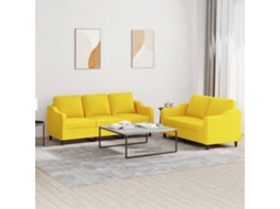 Vidaxl 2 Pcs Conjunto De Sofás Com Almofadões Tecido Amarelo-claro