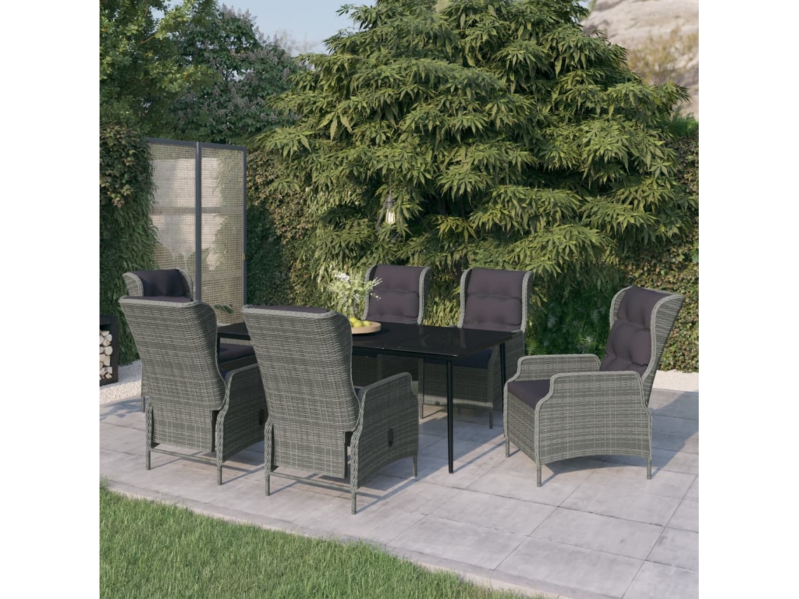 Vidaxl 7 Pcs Conjunto De Jantar Para Jardim Cinzento-claro