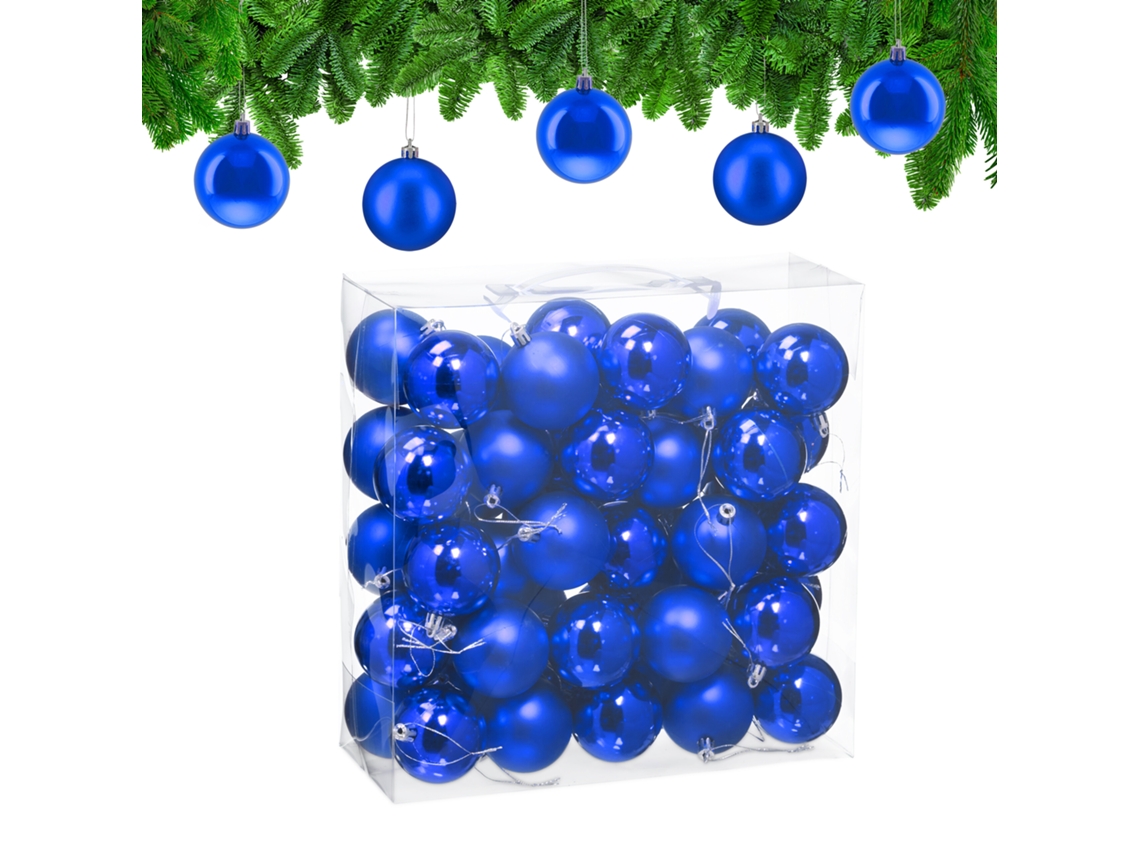 Relaxdays Bolas De Natal 50 Peças, Decoração Natalina, Mate E Brilhante, Bola De Natal ∅ 6 Cm, Azul