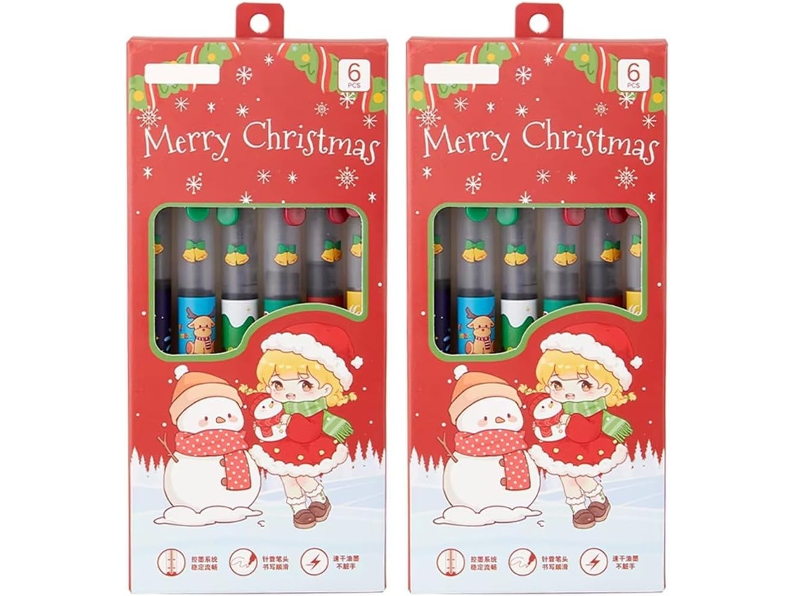 Conjunto De 12 Canetas Gel Natalinas Hrippy, Com Tinta Preta, Para As