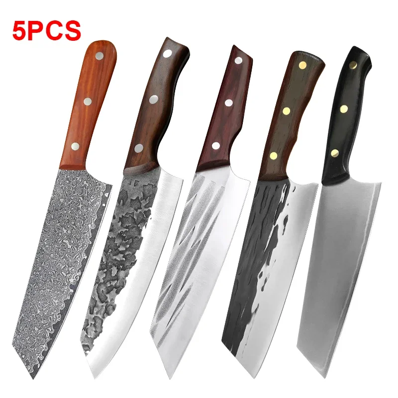 (conjunto De 5 Peças) Cutelo Para Carne Com Lâmina Afiada, Faca De Cozinha Multiuso