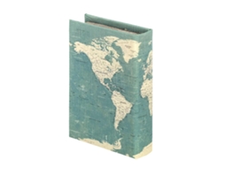 Mdf Book BY SIGRIS Mapa Caso Tecido Pintado 14X3X10Cm Azul