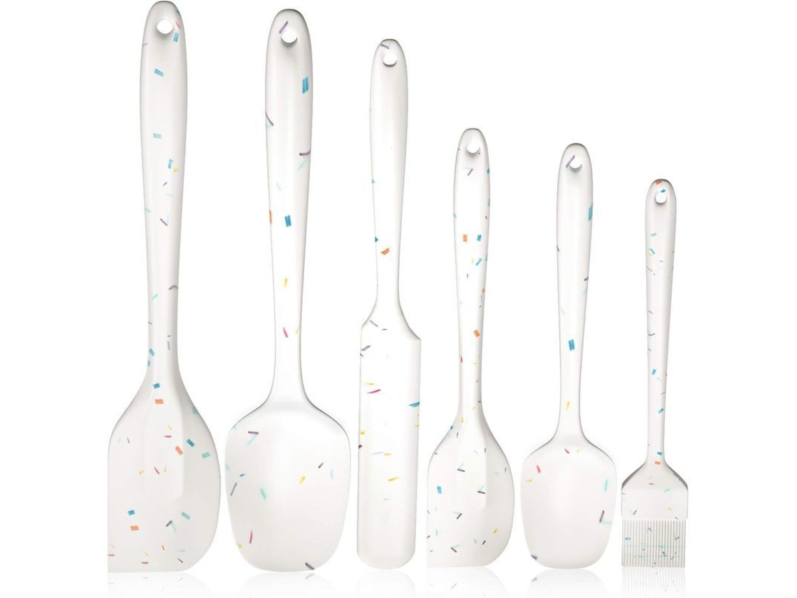 Rebe - Conjunto de 6 espátulas de silicone para cozinha, resistentes ao calor e à ferrugem, ideais para cozinhar e assar (Brancas)