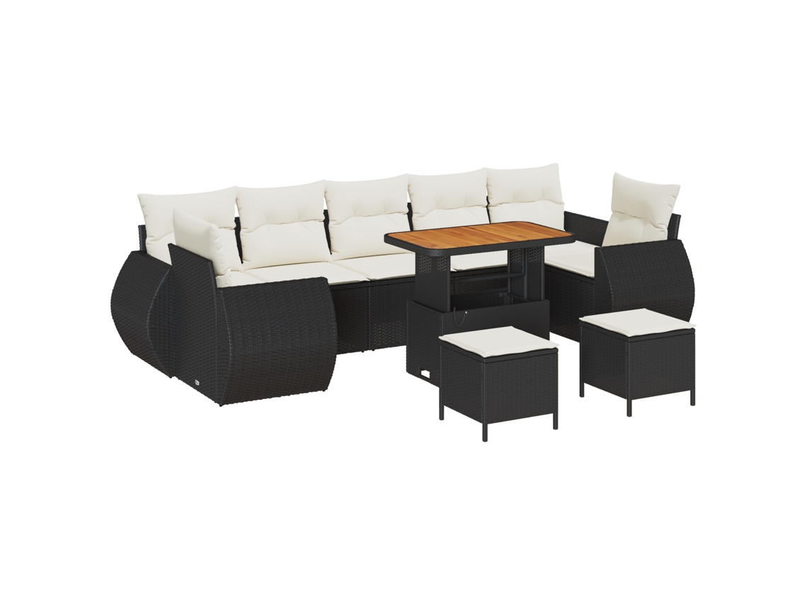 Conjunto 10 Conjunto De Sofá De Jardim Vidaxl Preto Vime Pe (90 X 55 X 71 Cm)