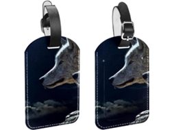 Conjunto De 2 Etiquetas Bagagem Em Imitação Couro Proteção Privacidade Lobos Look The Moon
