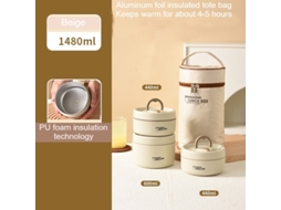 Lancheira Bento À Prova de Vazamentos para Adultos Bege Três Embalagens com Sacos Isolantes-1400Ml LUUCOZK