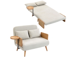 Sofá-cama Conversível 2 Lugares Tripla Função Em Chenille Branco Creme De Encosto Regulável E 2 Almofadas