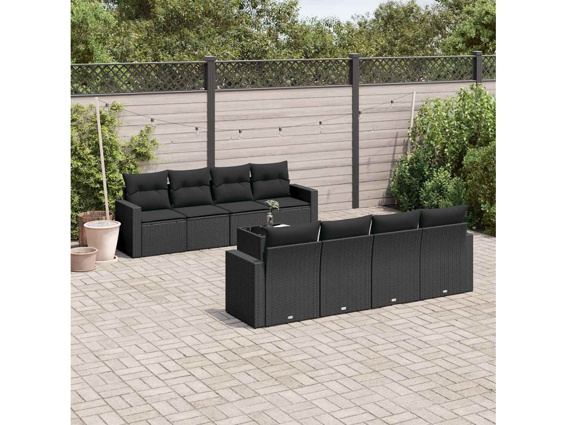 Vidaxl 9 Pcs Conjunto De Sofás P/ Jardim C/ Almofadões Vime Pe Preto